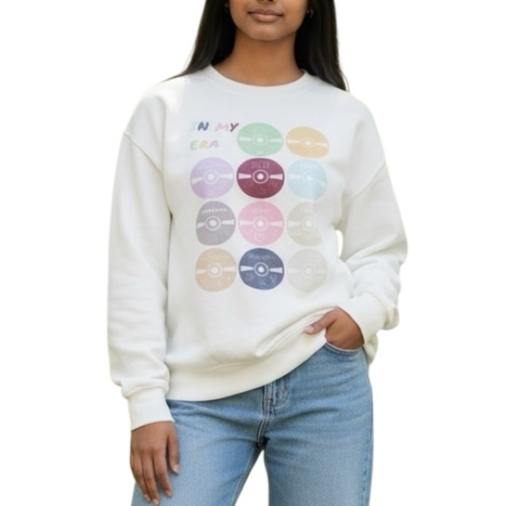 Taylor Swift In My Era Album CDs Crew Neck Lightweight Sweatshirt Size M